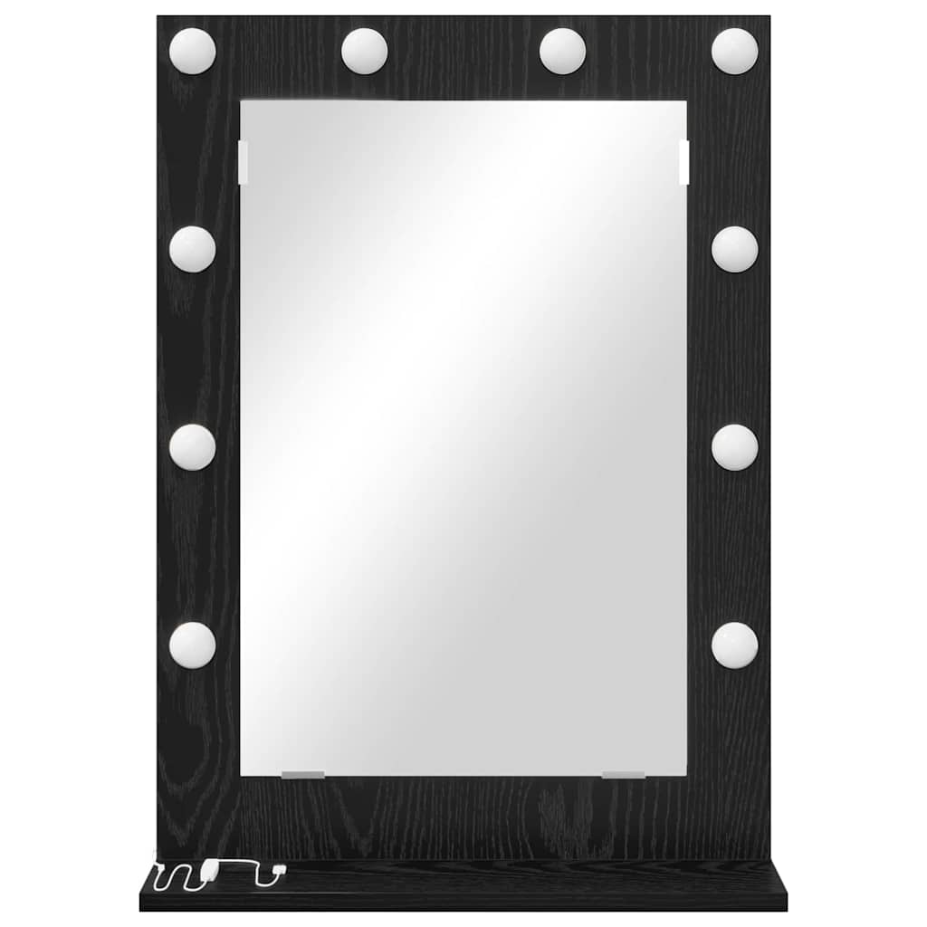 Vanity Mirror with LED Strip Lights Black Oak 70 x 50 x 18 cm